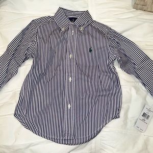 POLO RALPH LAUREN STRIPED BUTTON DOWN SHIRT WITH SIGNATURE POLO LOGO EGGPLANT